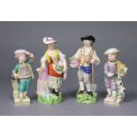A pair of late 18th century Derby porcelain male & female standing figures of a gardener & his