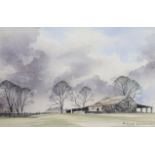 ROWLAND HILDER(1905-1993). Rural landscape with farm buildings, signed lower right, Watercolour: