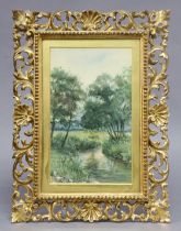 PATRICK GORDON GLENNIE (1881-1953) A rural river landscape, Watercolour, signed & inscribed “Pat. G.