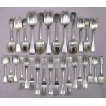 A service of Victorian silver Fiddle pattern flatware, Exeter 1867-8 by James & Josiah Williams,