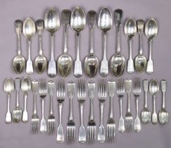 A service of Victorian silver Fiddle pattern flatware, Exeter 1867-8 by James & Josiah Williams,