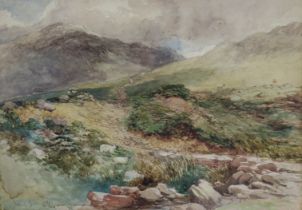 DAVID BATES (1840-1921) A Welsh mountains river landscape, signed & dated 1888 pencil & watercolour: