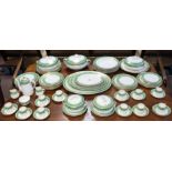A Crown Staffordshire 75-piece part dinner & coffee service with green and gilt borders, comprising: