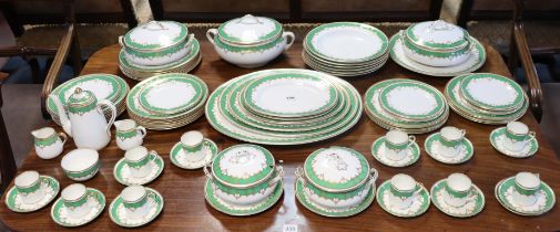 A Crown Staffordshire 75-piece part dinner & coffee service with green and gilt borders, comprising: