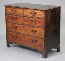 A George III mahogany chest fitted two short & three long drawers with brass swan-neck handles & b