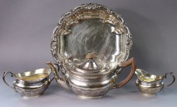 A silver-plated three-piece oval tea set by Joseph Rodgers & Sons, Sheffield, & a silver-plated