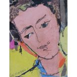 ELLA RAAYONI (1900-1993) Head & shoulders portrait of a lady, coloured fabric collage, signed