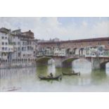 ERNESTO BENSA (Italian, active 1866-1897) Ponta Vecchio, Florence, signed lower left. Watercolour: