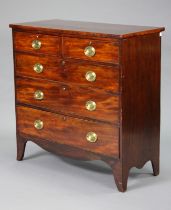 An early 19th century mahogany chest with crossbanded top, fitted two short & three long graduated