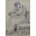 ENGLISH SCHOOL, early 20thC. Study of a lady seated on a couch, her head resting on her arm.