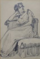 ENGLISH SCHOOL, early 20thC. Study of a lady seated on a couch, her head resting on her arm.