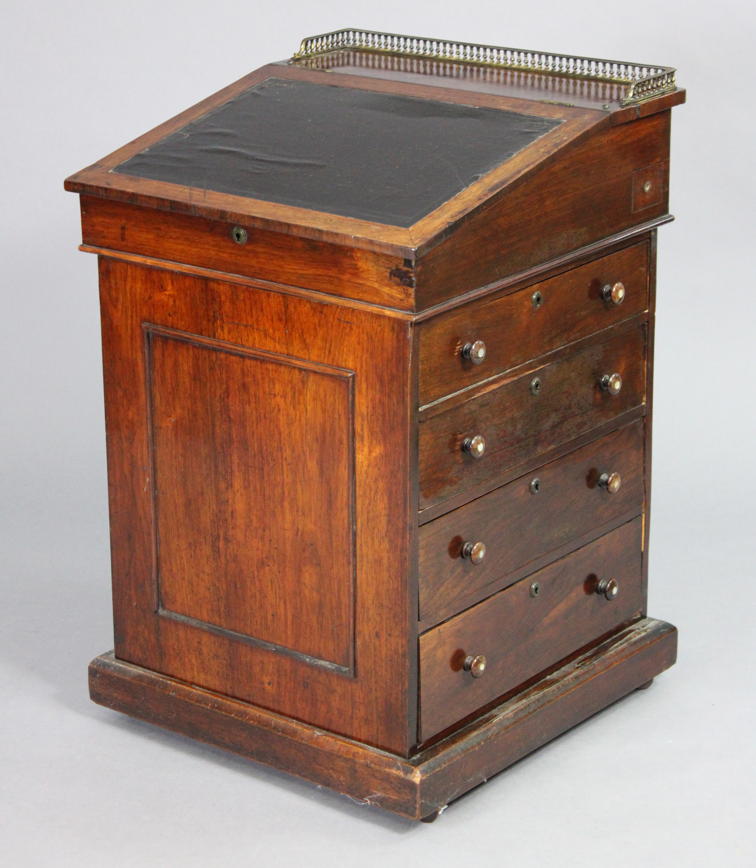 An early 19th century rosewood davenport, the forward-sliding top with brass gallery & long hinged - Image 7 of 9