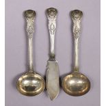 A pair of Victorian silver King’s pattern sauce ladles with oval bowls, London 1889 by