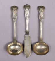 A pair of Victorian silver King’s pattern sauce ladles with oval bowls, London 1889 by