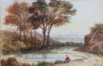 ENGLISH SCHOOL, 19thC. A distant view of St. Pauls Cathedral with parkland to the fore, inscribed “