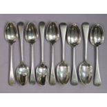 Five Geroge III silver Old English dessert spoons, London 1803 (two by Richard Crossley, one by P.