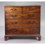 An 18th century mahogany chest fitted two short & three long graduated drawers with brass swan-