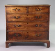 An 18th century mahogany chest fitted two short & three long graduated drawers with brass swan-