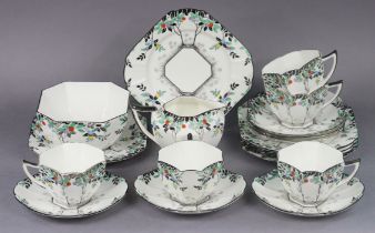 A Shelly ‘black trees’ pattern nineteen-piece part tea/coffee service comprising a sugar bowl and