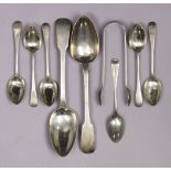 A pair of George IV silver Fiddle pattern table spoons, London 1822 by Richard Poulden; a set of six