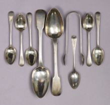 A pair of George IV silver Fiddle pattern table spoons, London 1822 by Richard Poulden; a set of six