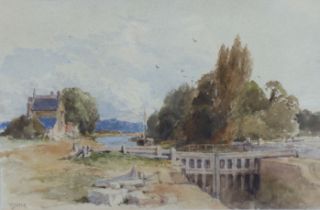 THOMAS JAMES SOPER (1836-1890) Teddington lock. Signed T. J. Soper, watercolour: 23cm x 34cm, framed