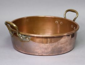 A late 19th century Benham & Froud copper preserve pan with rolled rim & shaped side handles