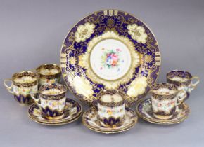 A Crown Staffordshire 13 piece part coffee service with floral decoration in blue & gilt borders,