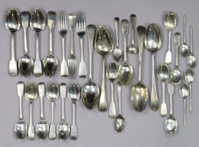 A pair of George III silver old English tablespoons, London 1783 by Hester Bateman; two odd ditto;