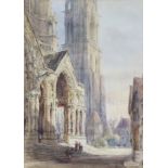 SIR ERNEST GEORGE, R.A. (1839-1922) Chartres Cathedral. Pencil & watercolour; inscribed lower