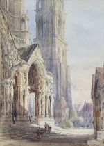 SIR ERNEST GEORGE, R.A. (1839-1922) Chartres Cathedral. Pencil & watercolour; inscribed lower