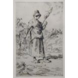 JEAN FRANCOIS MILLET (1814-1875) “La Fileuse Auvergnate” (L.D. 20V), black & white etching, signed