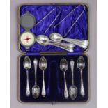 A set of Six George V silver bead-edge Old English teaspoons, Sheffield 1915-16; a similar pair of