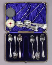 A set of Six George V silver bead-edge Old English teaspoons, Sheffield 1915-16; a similar pair of