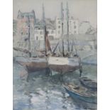 French School, early 20thC. Moored fishing vessels in a harbour, signed Cahouns(?), Watercolour: