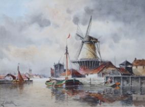 (Amended) LOUIS VAN STAATEN (Norris Fowler Willatt, 1859-1924) Dordrecht harbour with sailing barges