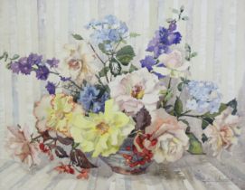 PHYLLIS I. HIBBERT (1903-1971) “Summer Flowers”, signed lower right, Watercolour: 42cm x 54.5cm,