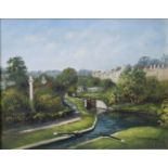 GEORGE HORNE (20th century) The Kennett & Avon canal, Bath. Signed, Oil on canvas-board, 19cm x