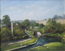 GEORGE HORNE (20th century) The Kennett & Avon canal, Bath. Signed, Oil on canvas-board, 19cm x