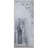 ENGLISH SCHOOL, 19THC. Sketch of cloisters in pencil on paper, 17.2cm x 7.8cm, inscribed to back