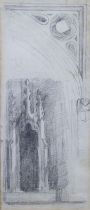 ENGLISH SCHOOL, 19THC. Sketch of cloisters in pencil on paper, 17.2cm x 7.8cm, inscribed to back