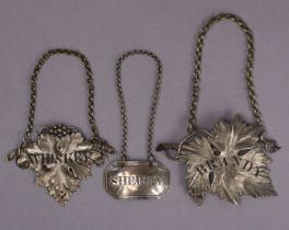 A George IV silver vine leaf decanter label with pierced inscription “Brandy”, London 1825 by