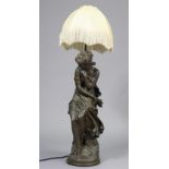 A large composition figural table lamp after a model by Moreau, 64cm high, with shade (90cm high