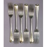 Six George III silver Old English table forks; London 1800, by Wm. Eley & Wm. Fearn. (12.4 oz).