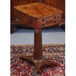 A William IV mahogany work table with brass stringing & rosewood crossbanding to the rectangular