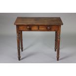 A Victorian mahogany side table with rounded corners to the rectangular top, fitted two frieze draw