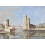 A view of La Rochelle harbour, signed & dated “Douglas McKerlie ‘61’, pastels: 29cm x 40cm, framed &