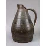 A late 18th/early 19th century coopered oak large jug with metal-mounted loop handle & spout, 41cm