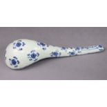 A Chinese blue & white glazed large stoneware spoon, the deep bowl & dished stem with sun skirt