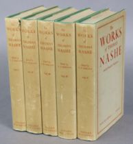 NASHE, Thomas. “THE WORKS OF THOMAS NASHE”, edited by Ronald B. McKerrow, 5 vols., publ. 1966 by